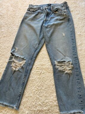 Edwin Light Wash Ripped Straight-Leg Jeans